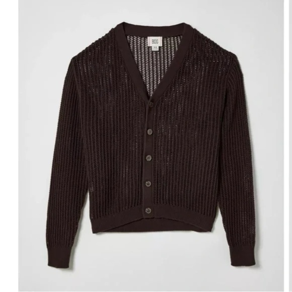 URBAN OUTFITTERS BDG Beach Cardigan Dark Brown Sz Large NWOT V-neck Open Knit.